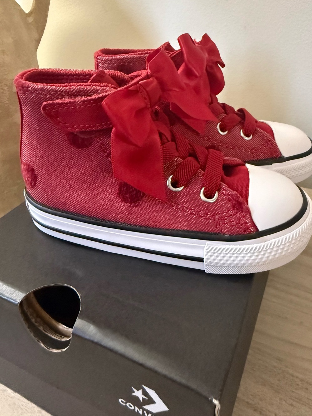 Converse Kids Red High-Top Sneakers with Ribbon Bows
